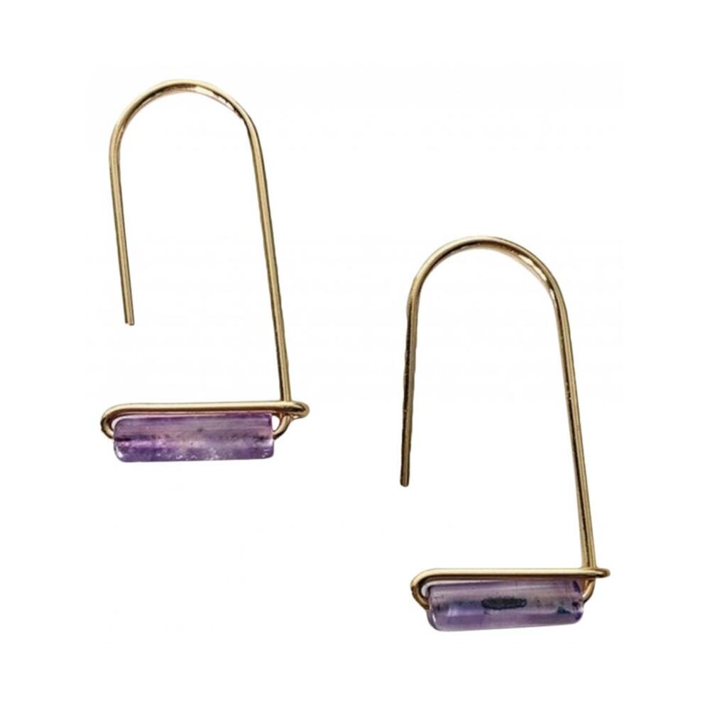 NEW REVOLVE NORDSTROM 18kt Gold Filled Vermeil Purple Amethyst Bead Earrings - Picture 4 of 7